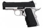 AW Custom NE10 Series 1911 Officer Size Gas Blowback Pistol - Black Slide / Silver Frame 